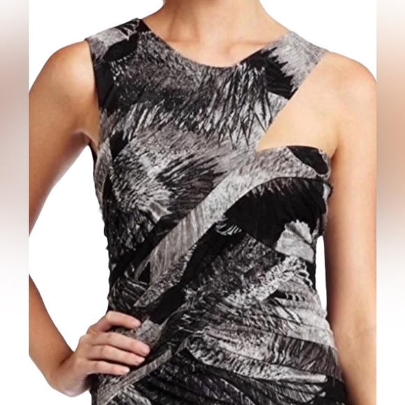 BCBGMaxAzria Roxanne Asymmetrical Ruched Mesh Cocktail Dress Size Medium - Picture 16 of 16